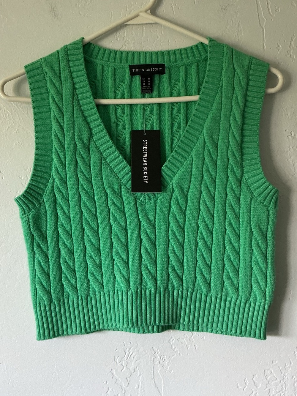 NWT Streetwear Society Bright Green Cable Knit Sweater Vest